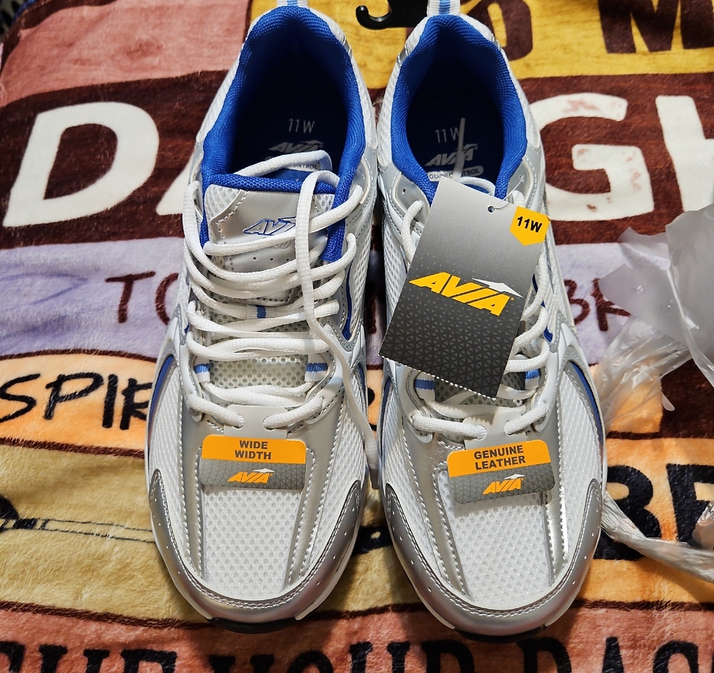 Avia Silver and Blue Wide Width Sneakers